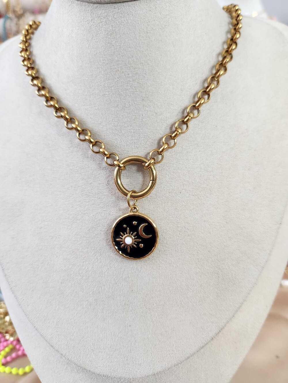 Gold Sun And Moon Charm Necklace